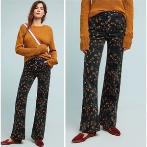 Anthropologie Black Floral Wide Leg Pants